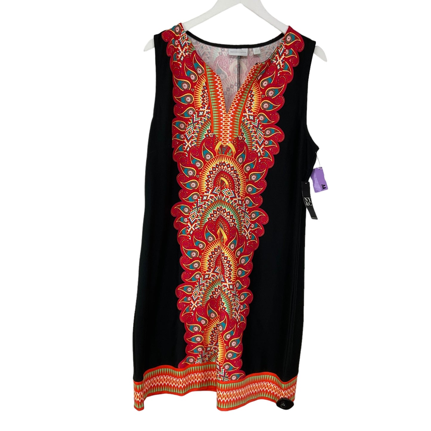 Dress Casual Midi By New York And Co In Black & Orange, Size: Xl