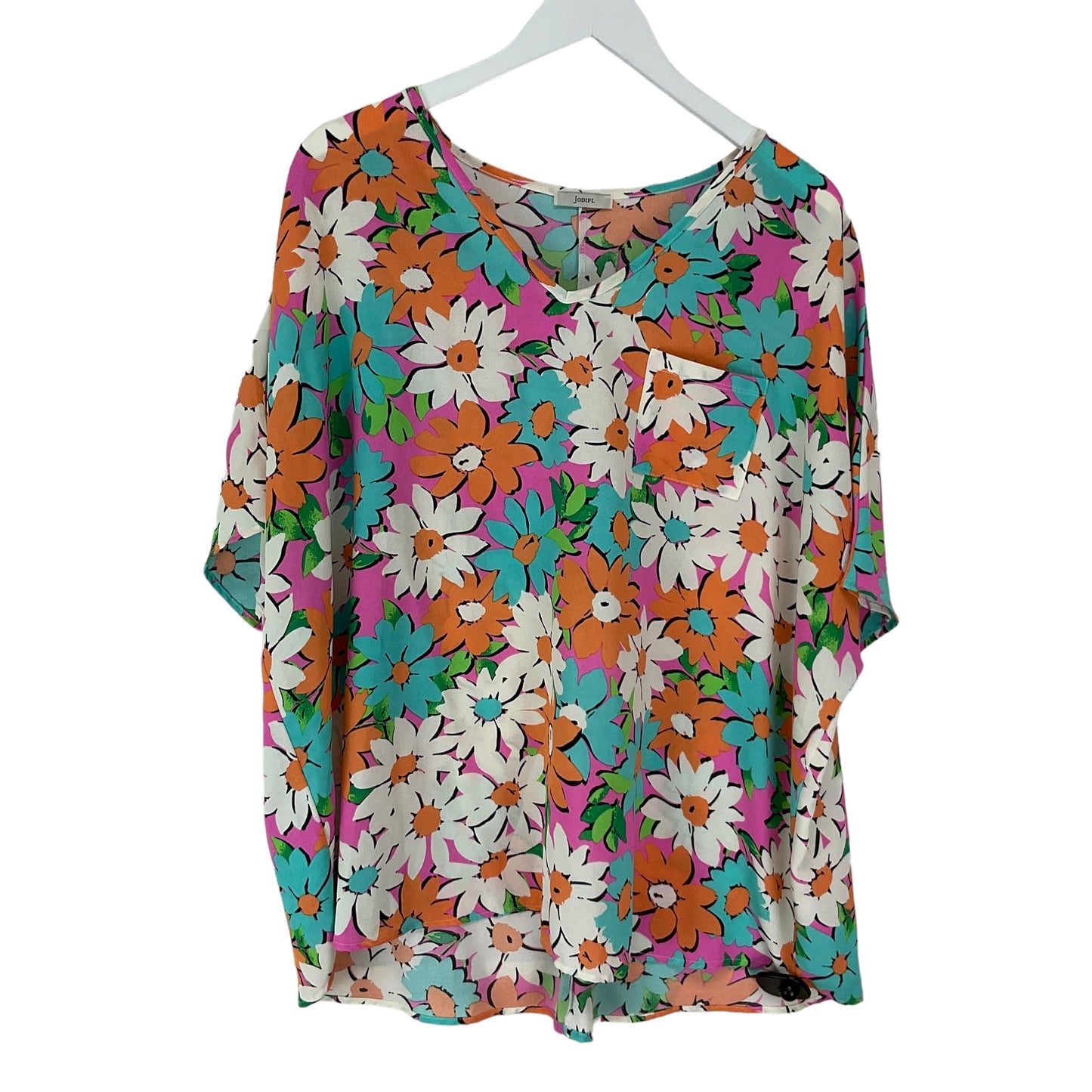 Floral Print Blouse Short Sleeve Jodifl, Size M