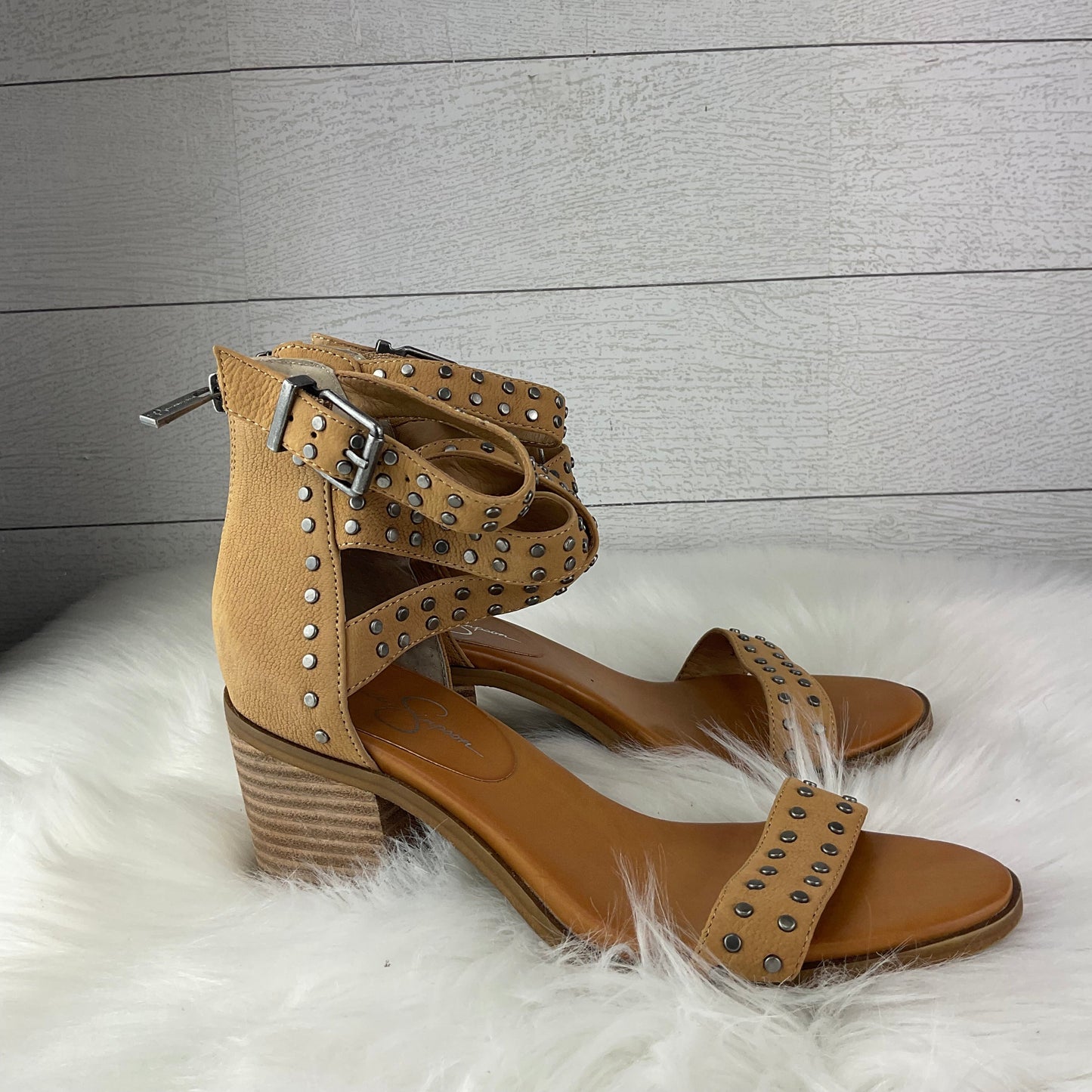 Sandals Heels Block By Jessica Simpson In Tan, Size: 7.5