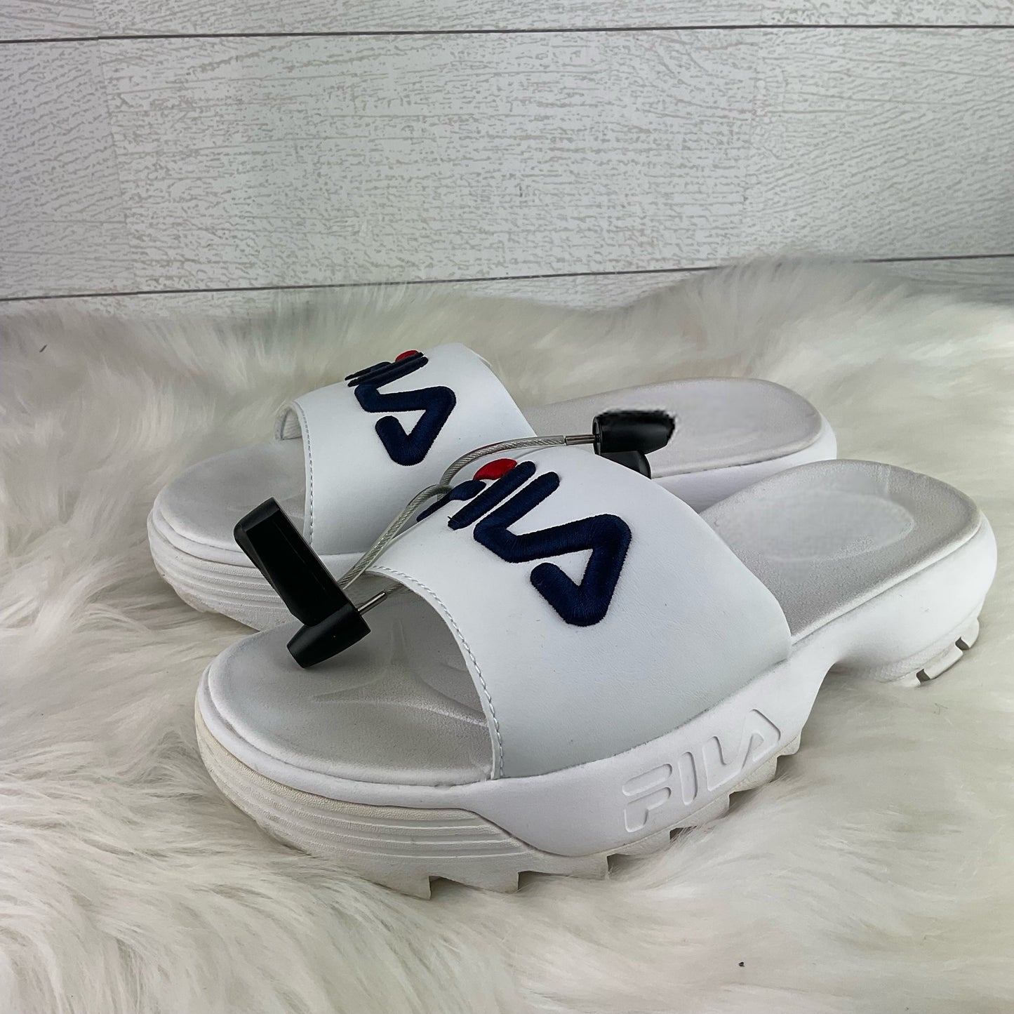 White Sandals Heels Platform Fila, Size 9