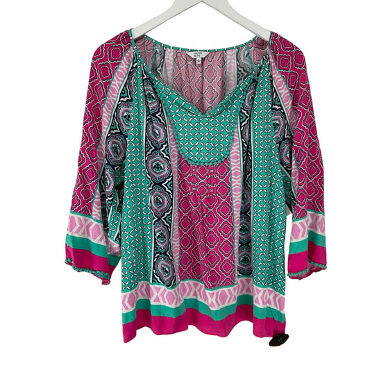 Top Long Sleeve By Crown And Ivy In Green & Pink, Size: L