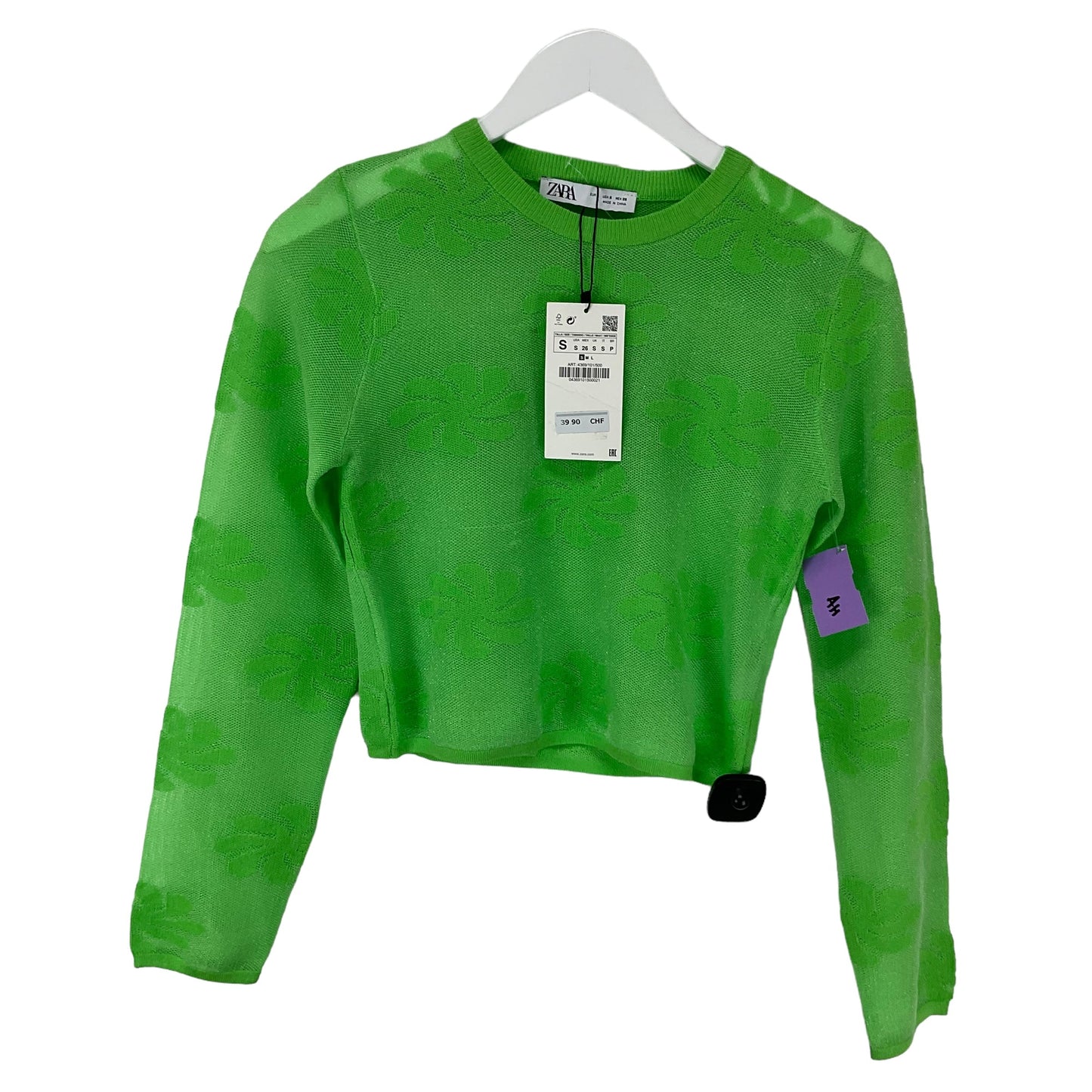 Green Top Long Sleeve Zara, Size S