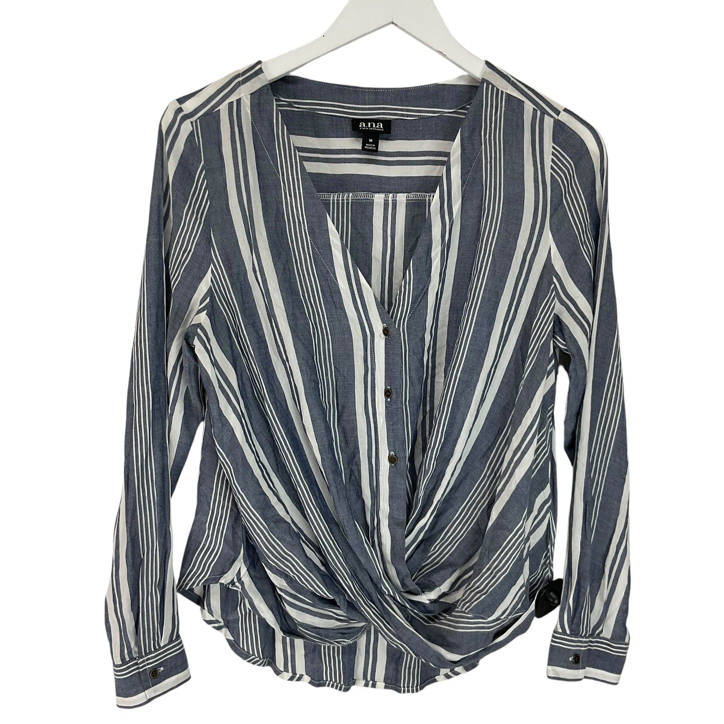 Top Long Sleeve By Ana In Blue & White, Size: M