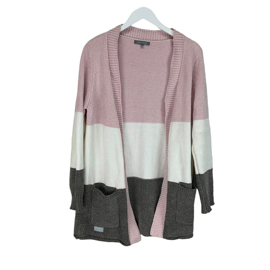 Sweater Cardigan By Simply Southern In Pink & White, Size: S