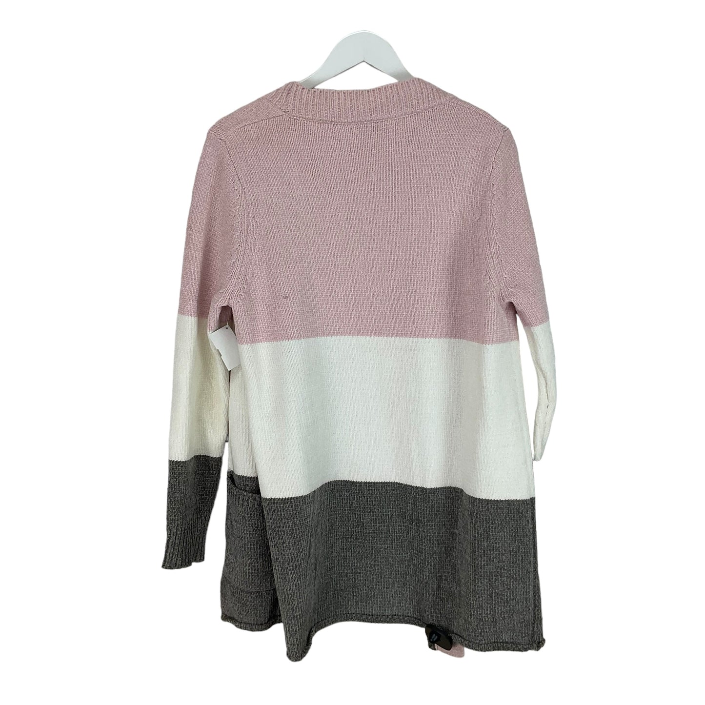 Sweater Cardigan By Simply Southern In Pink & White, Size: S