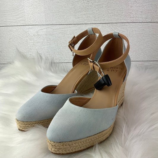 Sandals Heels Wedge By Crown And Ivy In Blue & Cream, Size: 7.5