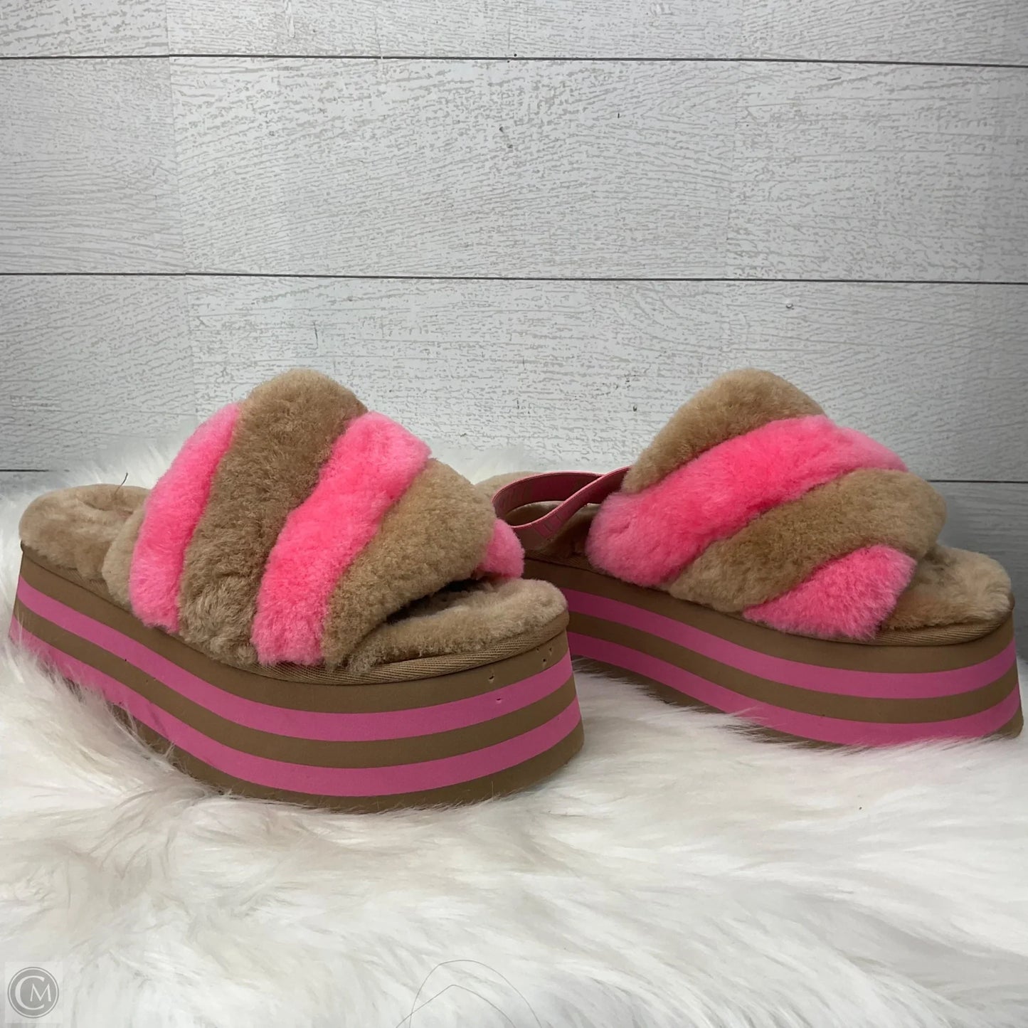 Slippers Designer By Ugg In Brown & Pink, Size: 8