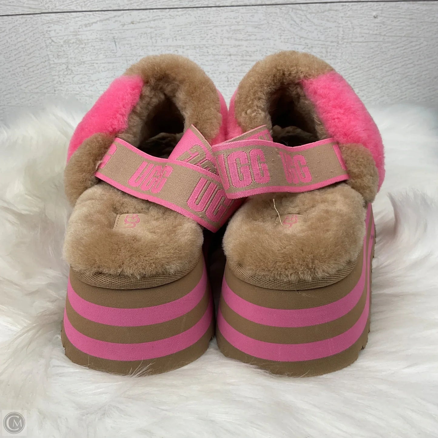Slippers Designer By Ugg In Brown & Pink, Size: 8
