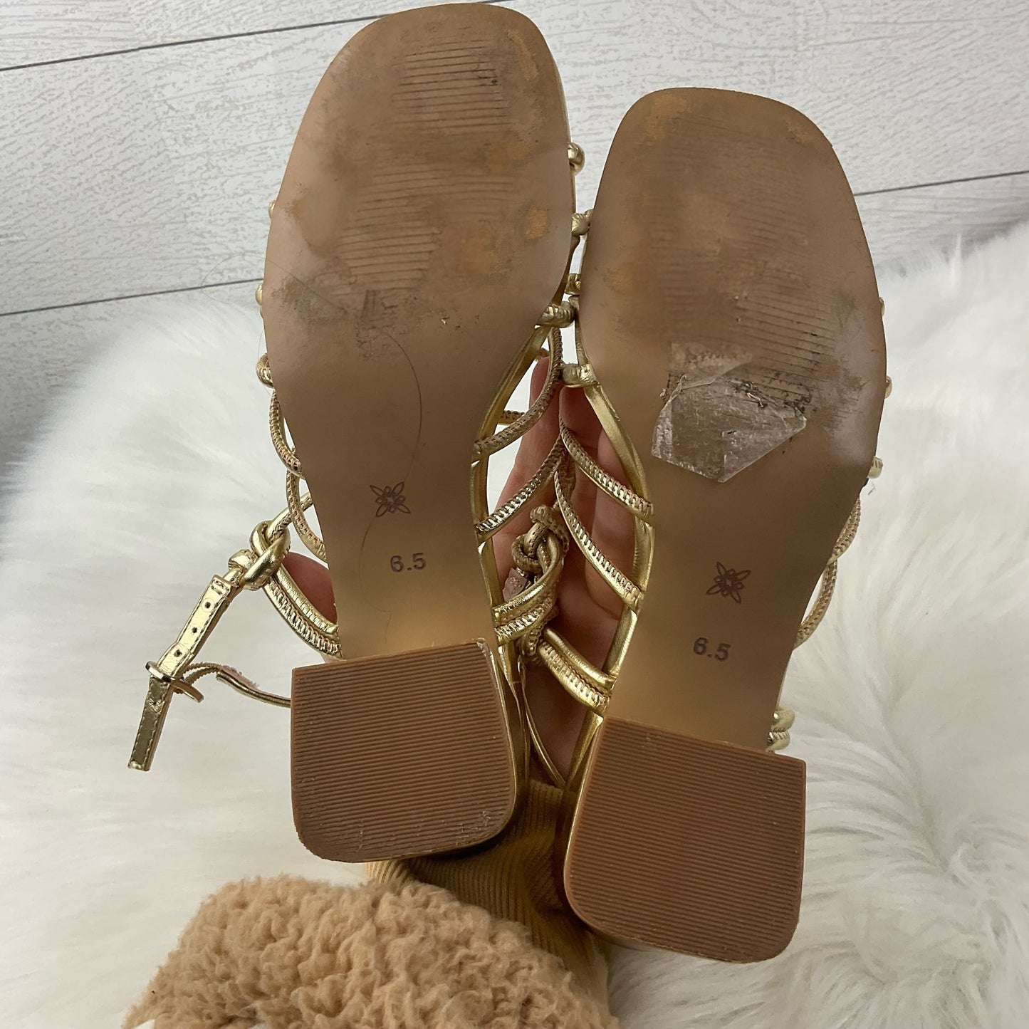 Sandals Heels Block By Bcbgeneration In Gold, Size: 6.5