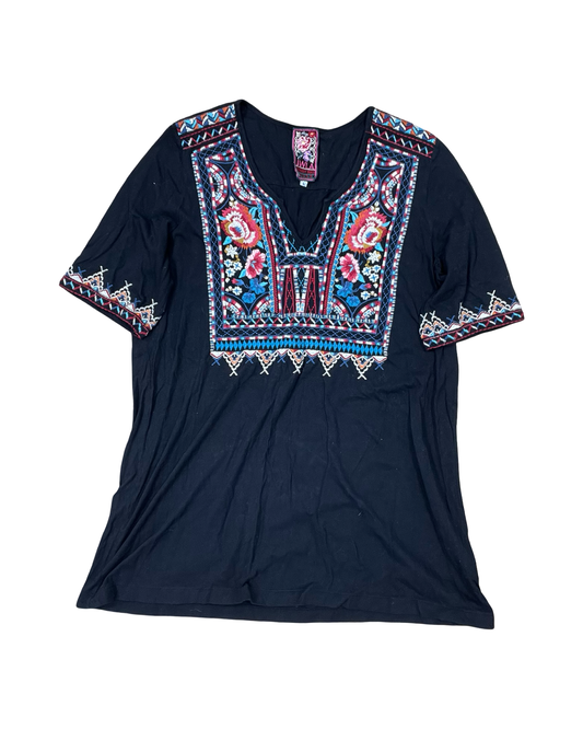 Top Ss Designer By Johnny Was In Black & Blue, Size:L