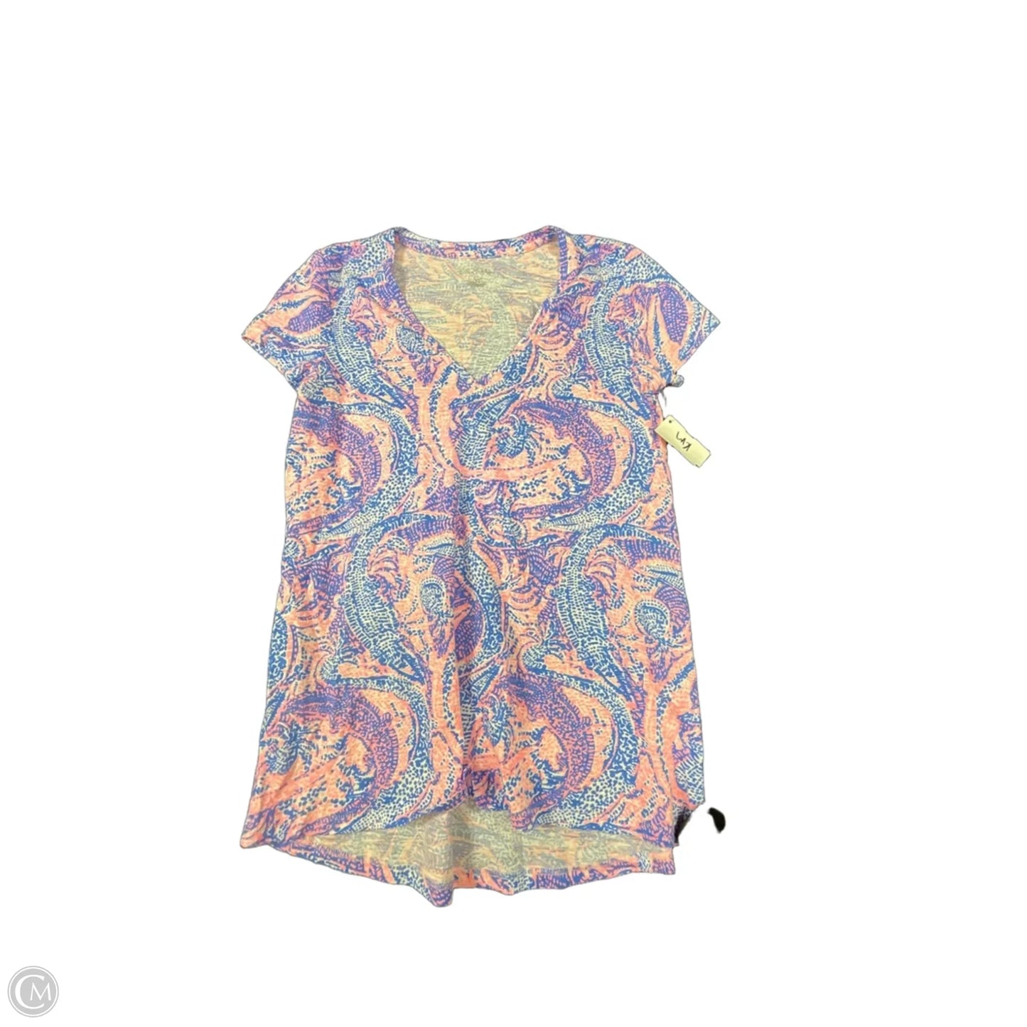 Top Short Sleeve Designer By Lilly Pulitzer In Blue & Pink, Size: Xs