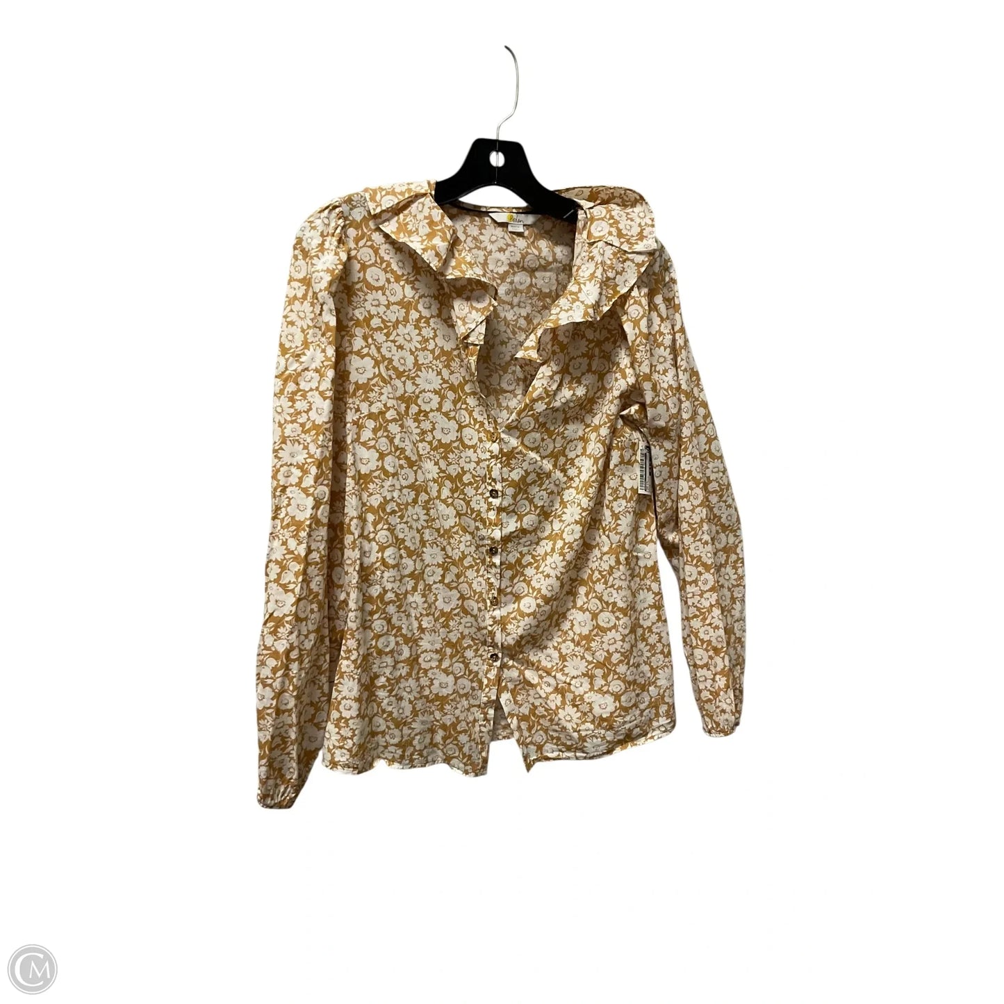 Top Long Sleeve By Boden In Tan & White, Size: M