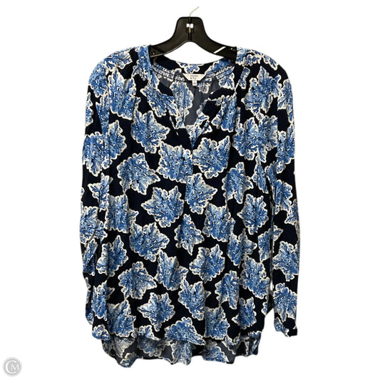 Top Long Sleeve By Crown And Ivy In Blue & White, Size: L