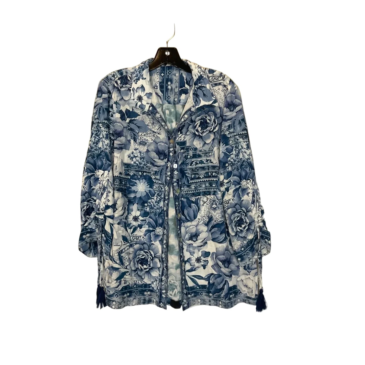 Top Long Sleeve By John Mark In Blue & White, Size: M