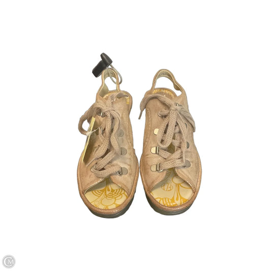 Sandals Heels Wedge By Fly London In Gold & Tan, Size: 6.5