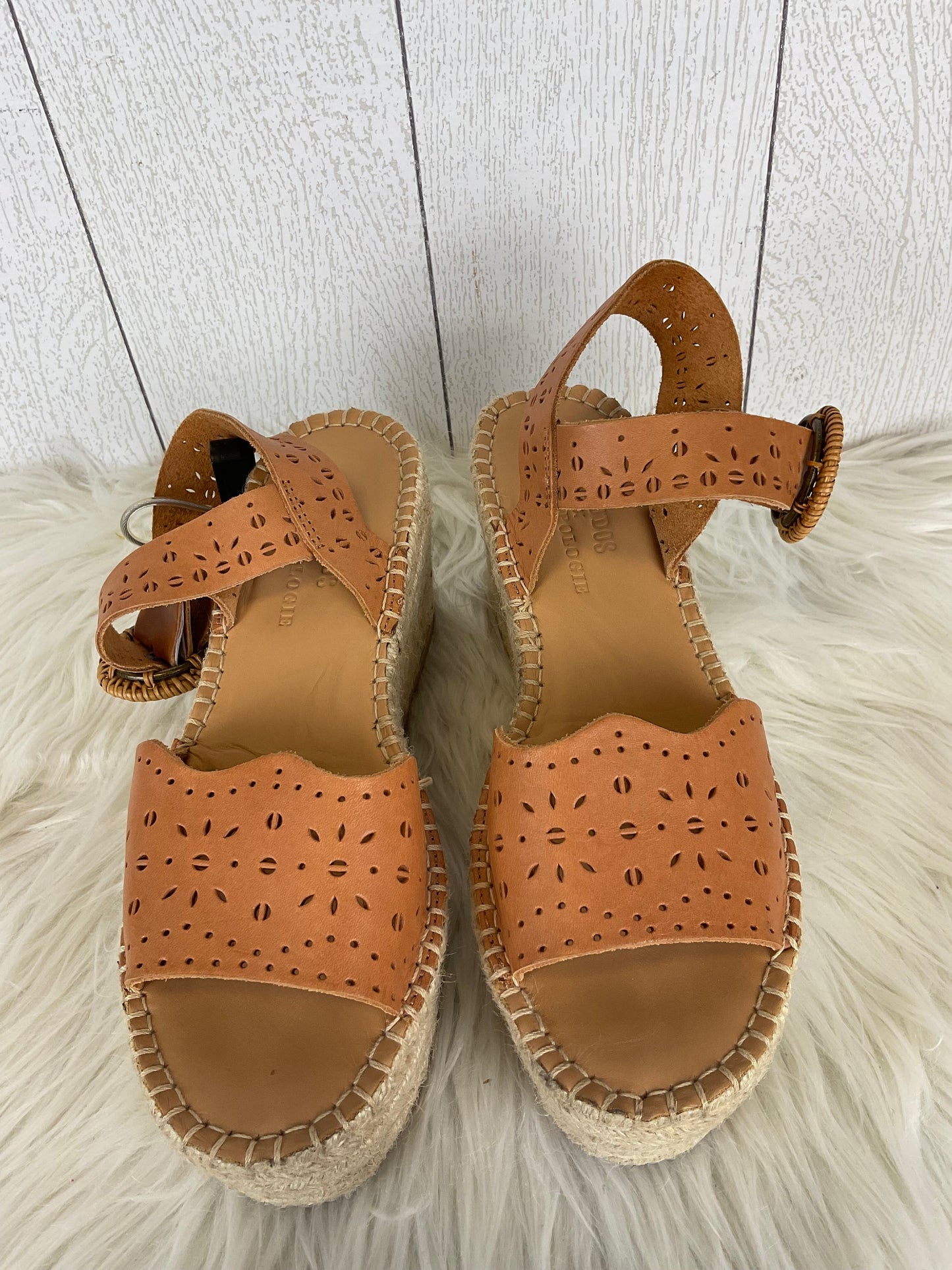 Sandals Heels Platform By Anthropologie In Tan, Size: 6.5