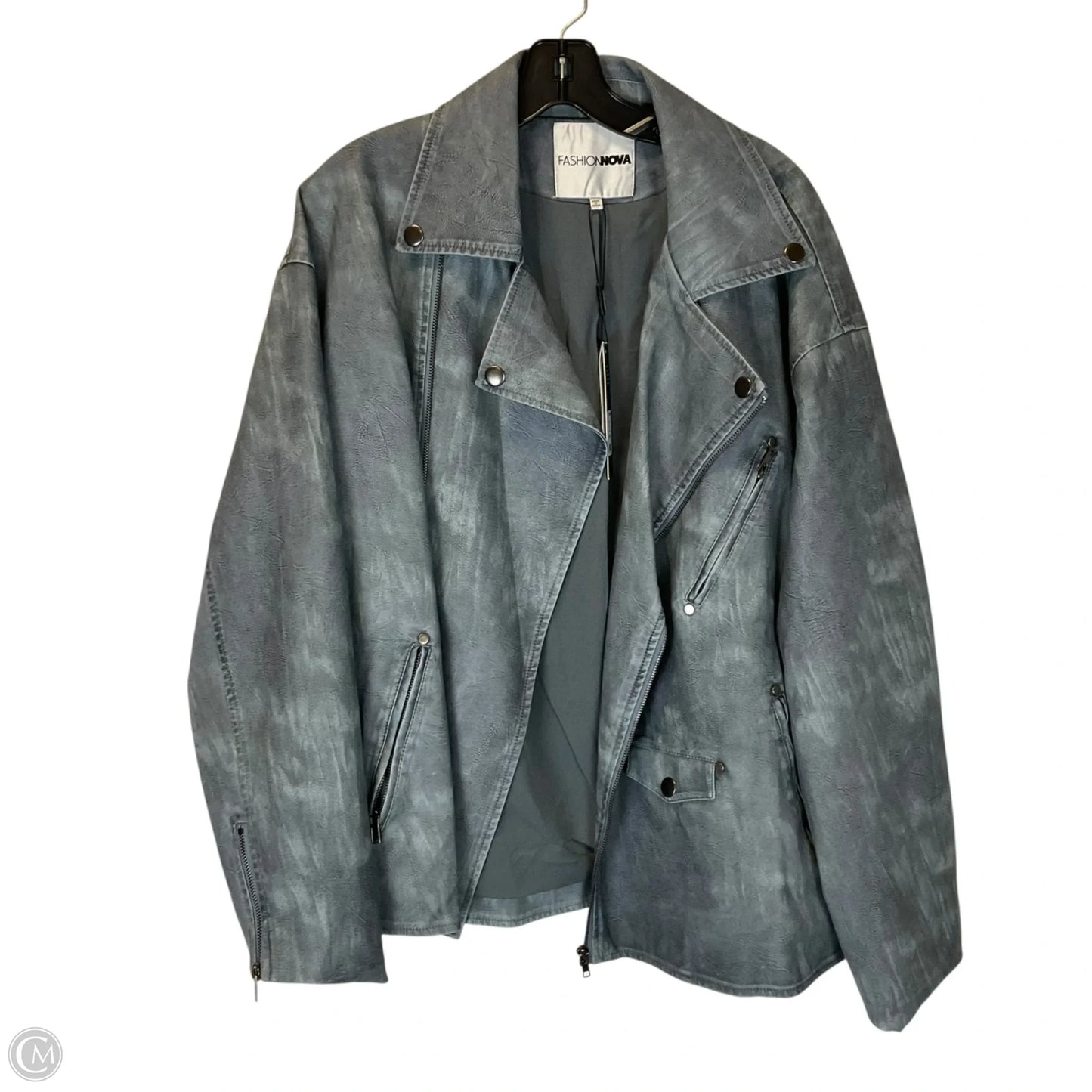 Jacket Moto Leather By Fashion Nova In Blue, Size: Xl