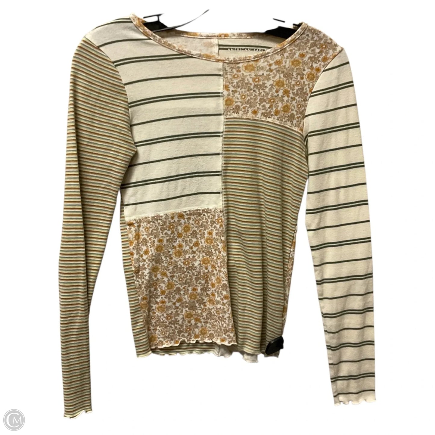Top Long Sleeve By American Eagle In Green & Yellow, Size: S
