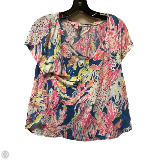Top Short Sleeve Designer By Lilly Pulitzer In Blue & Pink, Size: S