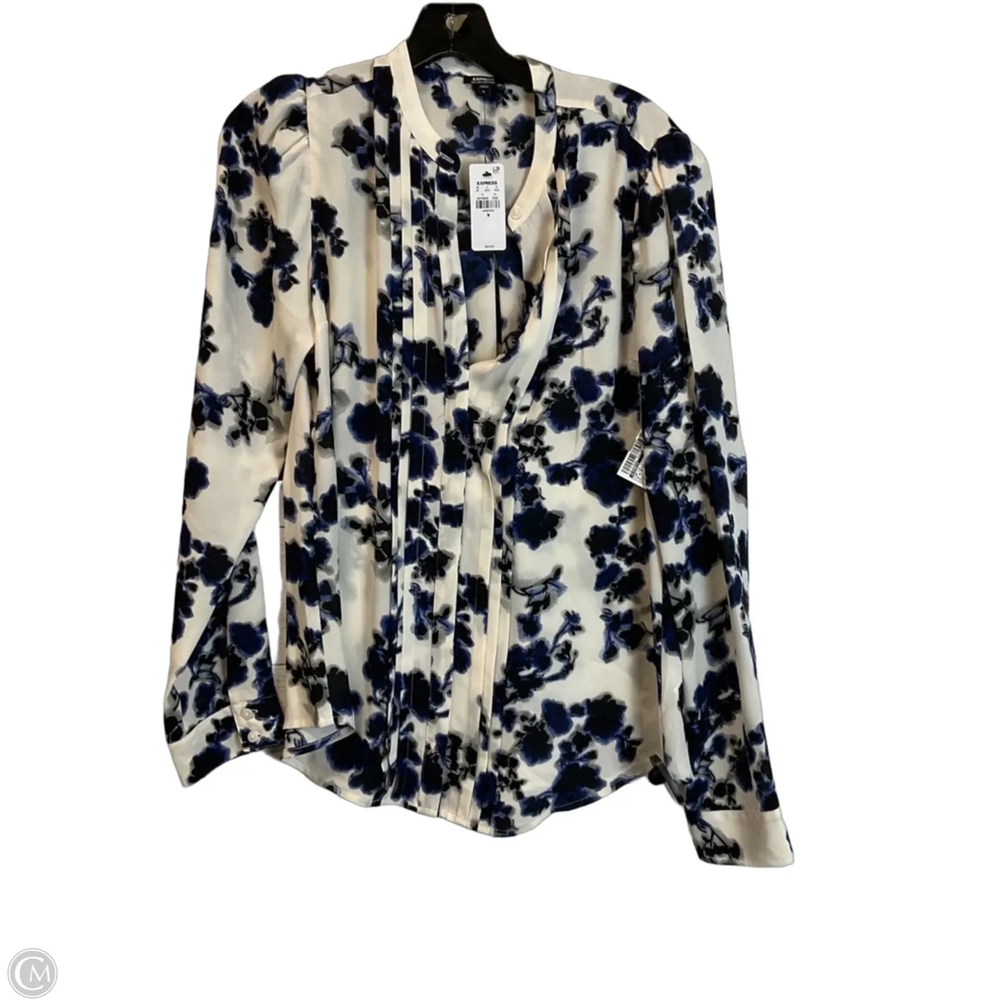 Top Long Sleeve By Express In Blue & Cream, Size: M