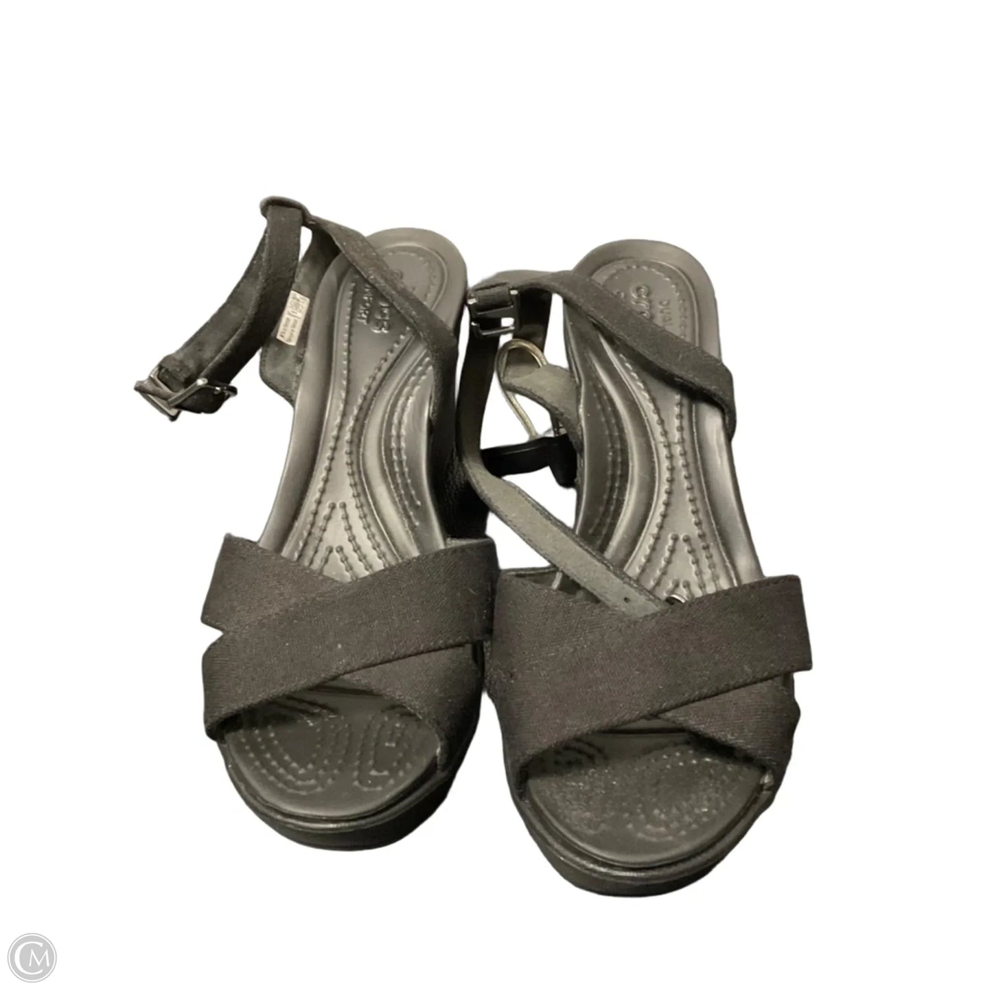 Sandals Heels Wedge By Crocs In Black, Size: 6