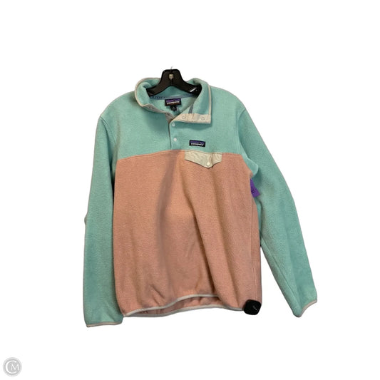Jacket Fleece By Patagonia In Green & Pink, Size: M
