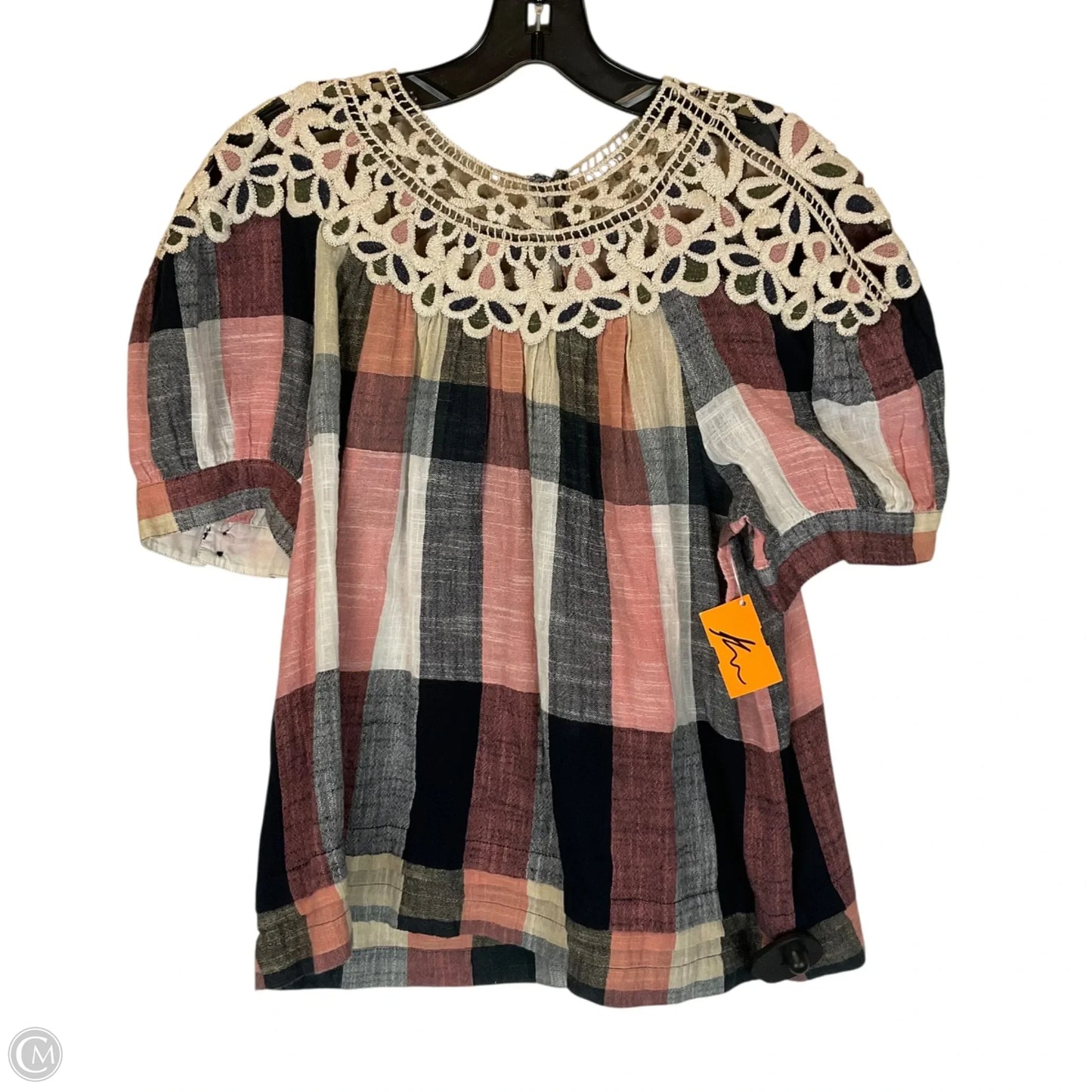 Top Short Sleeve By Anthropologie In Plaid Pattern, Size: M