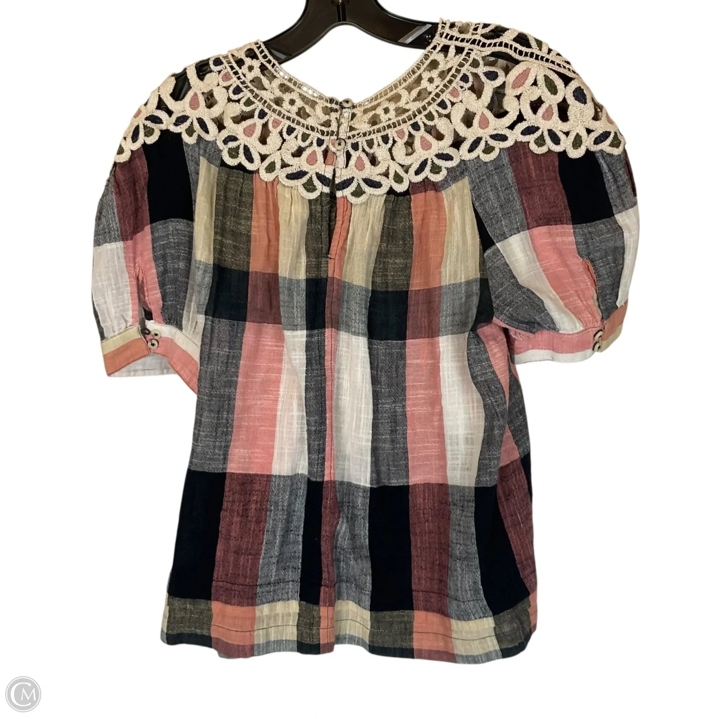 Top Short Sleeve By Anthropologie In Plaid Pattern, Size: M