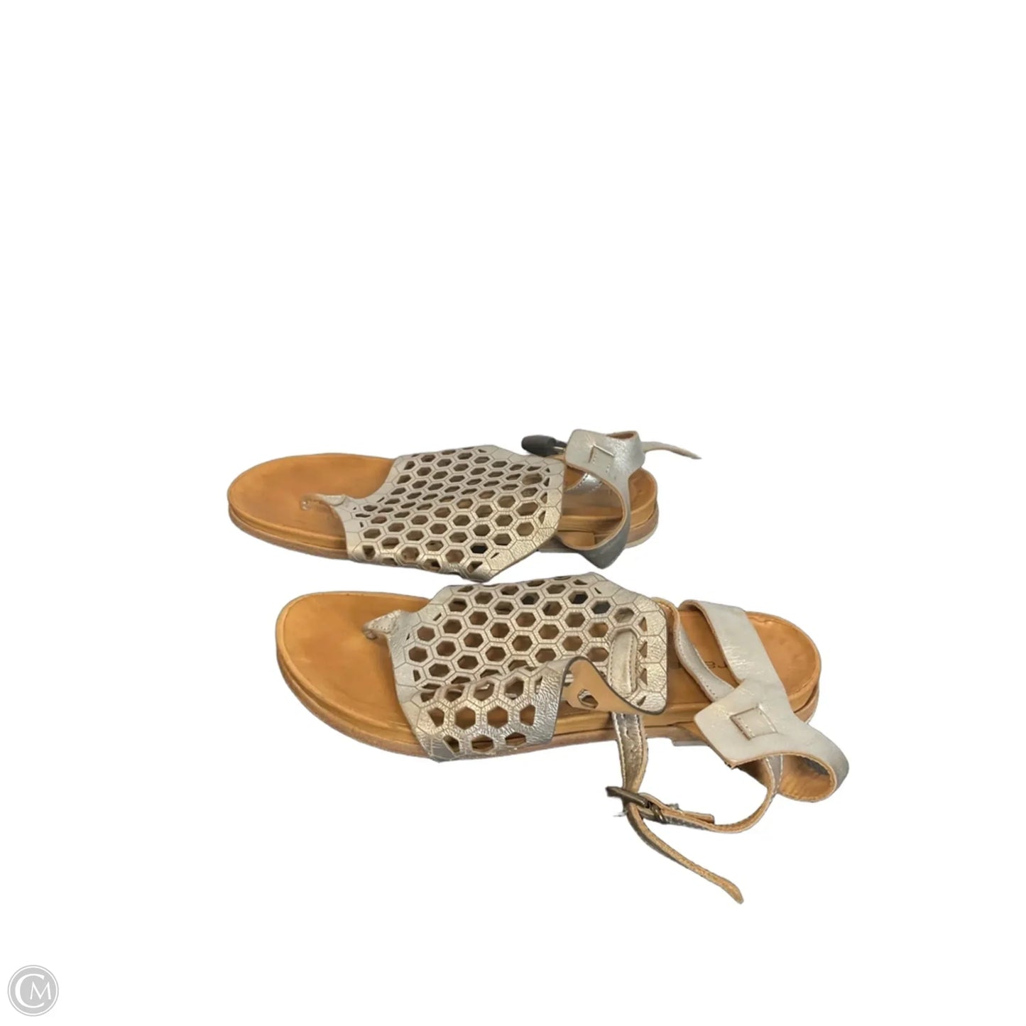 Sandals Flats By Clothes Mentor In Silver & Tan, Size: 7.5