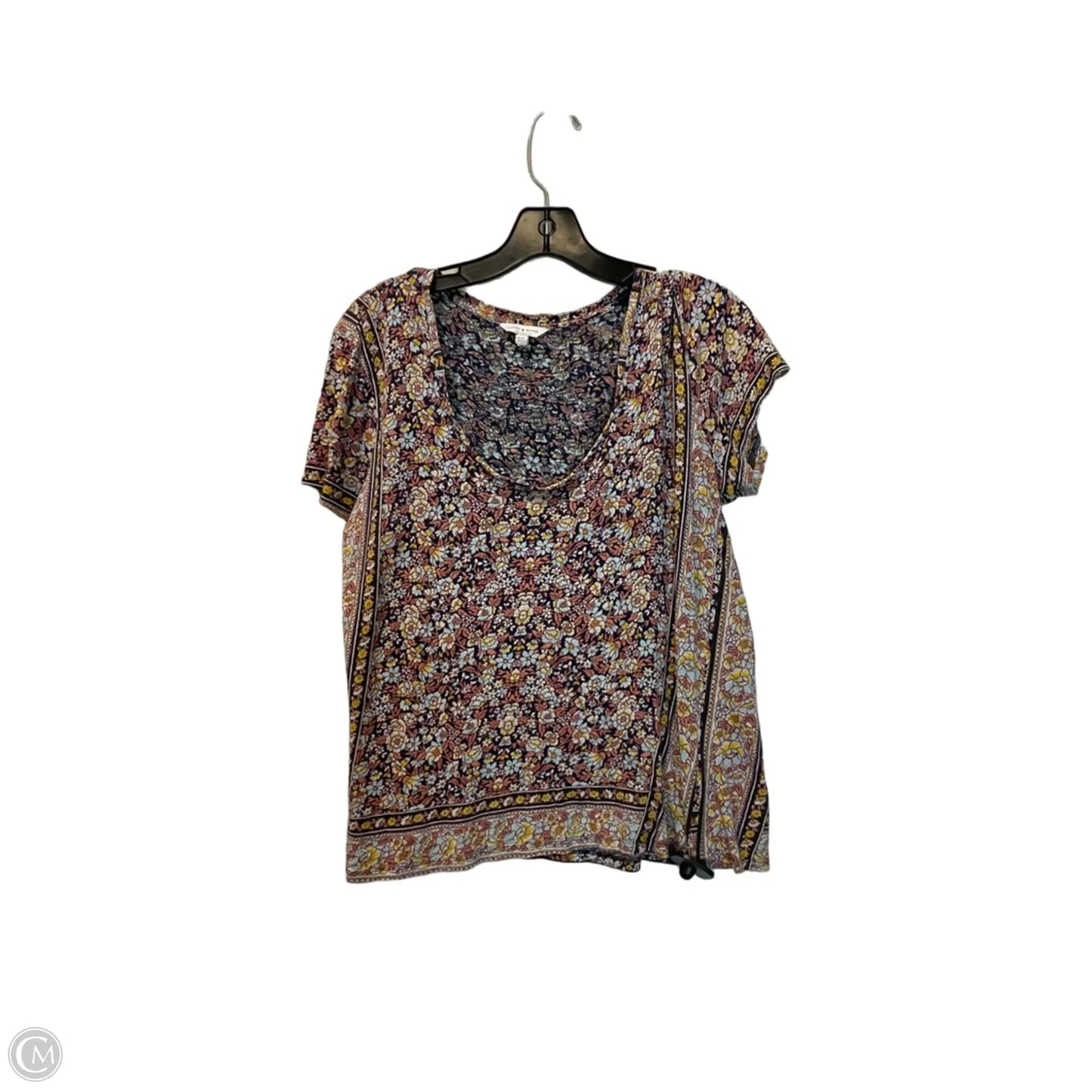 Top Short Sleeve Basic By Lucky Brand In Floral Print, Size: L