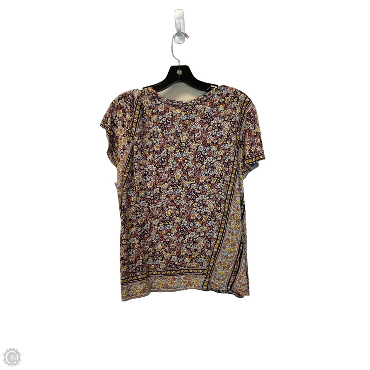 Top Short Sleeve Basic By Lucky Brand In Floral Print, Size: L
