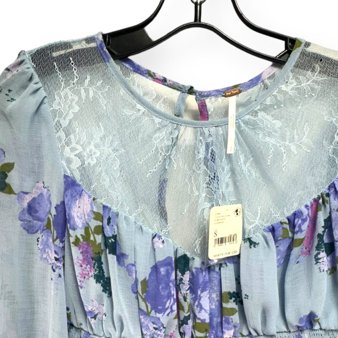 Daphne Floral-print Smocked Top In Silver Blue Combo Free People, Size S