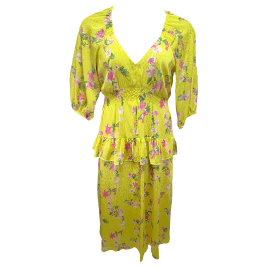 Floral Print V-Neck 3/4 Raglan Sleeve Tiered Flounce Maxi Dress Taylor, Size 12