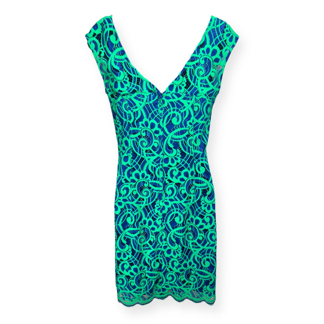 Rosaline Dress in About Face Blue Green Bomber Lace Designer Lilly Pulitzer, Size 6