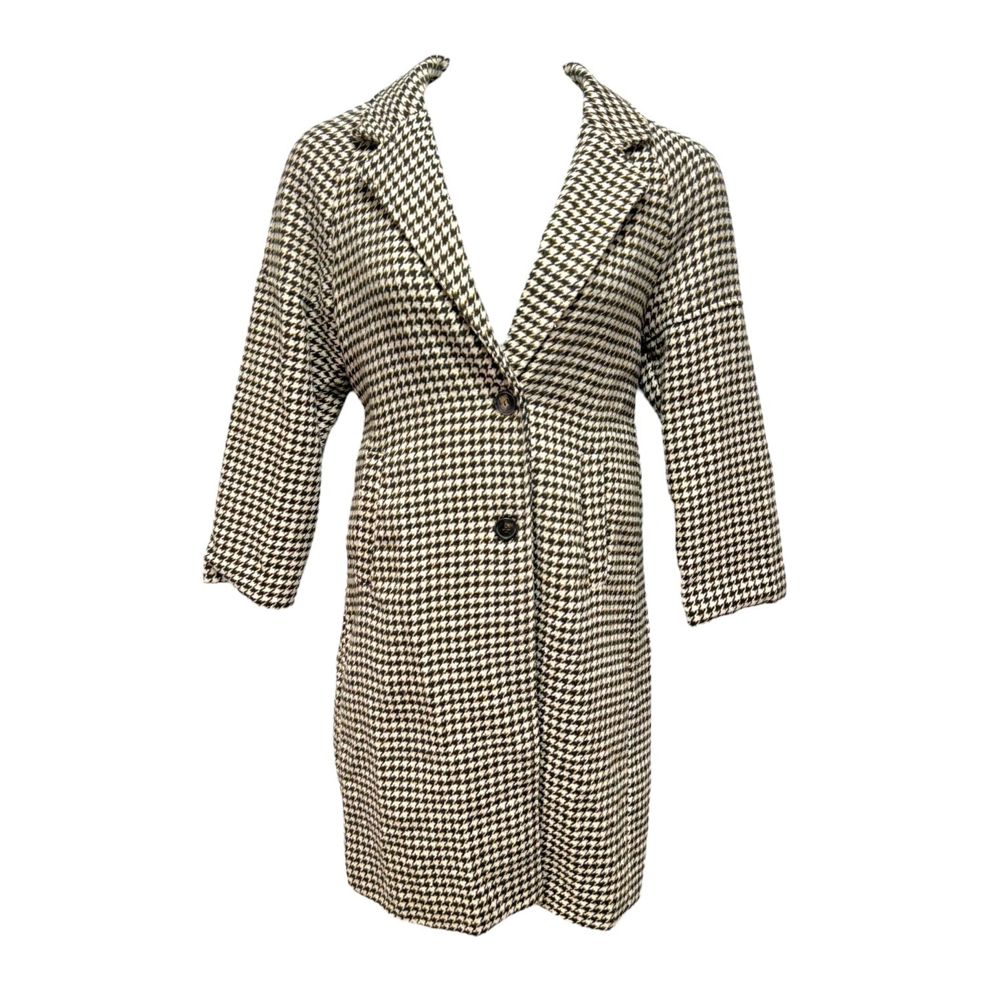 Houndstooth Maxi Coat By Shein In Brown, Size: L