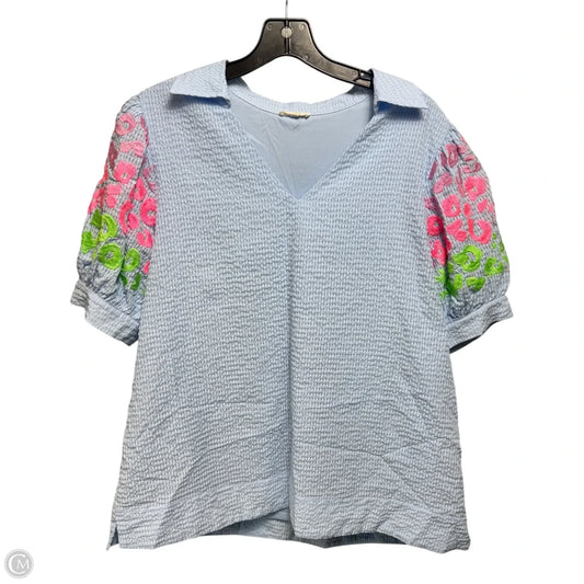 Embroidered Top Short Sleeve By Jodifl In Floral Print, Size: Large