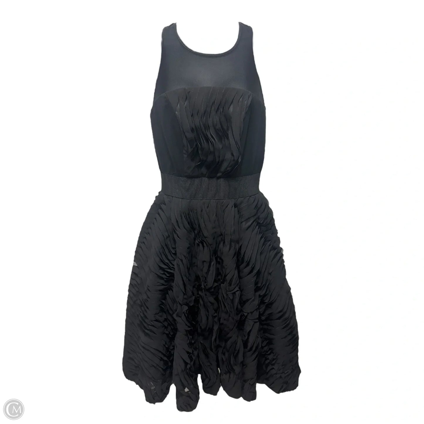 Plisse Twirl Illusion Cocktail Dress Designer By Milly In Black, Size: 0