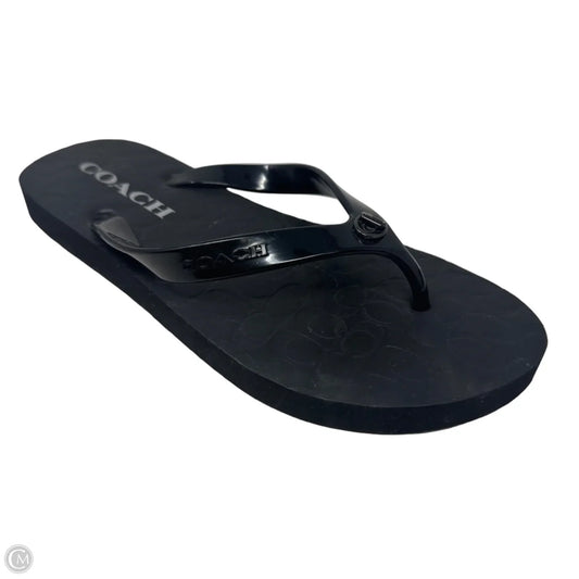 Abbigail Rubber Flip Flop Sandals Designer By Coach In Black, Size: 5