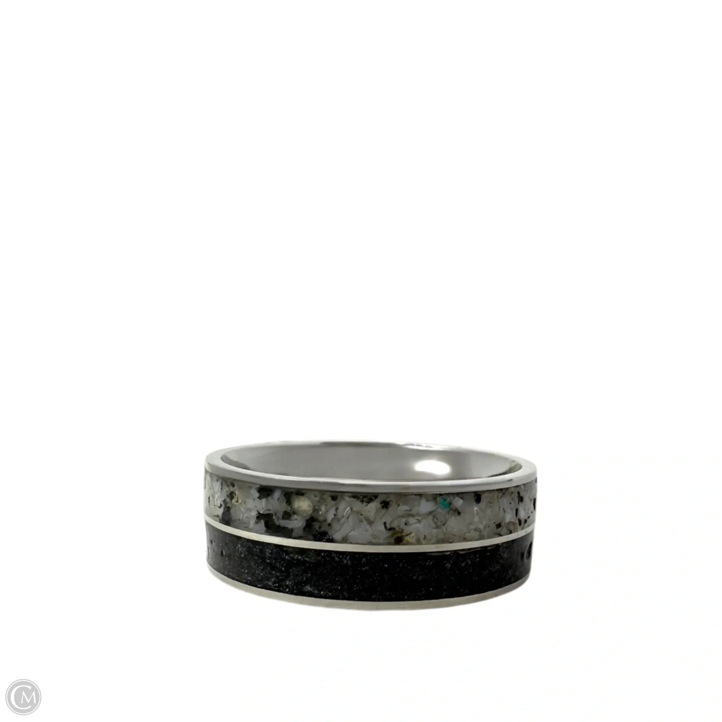 Rutilated Black & White Quartz Band Ring, Size: 12