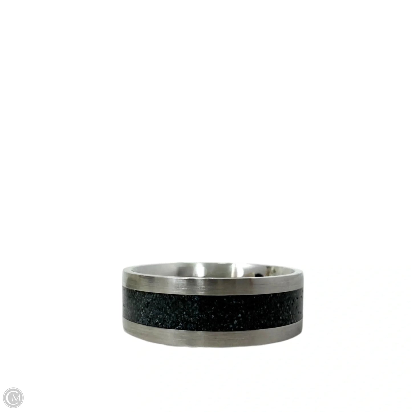 White Tail Antler & Black Quartz Inlay Band Ring, Size: 12