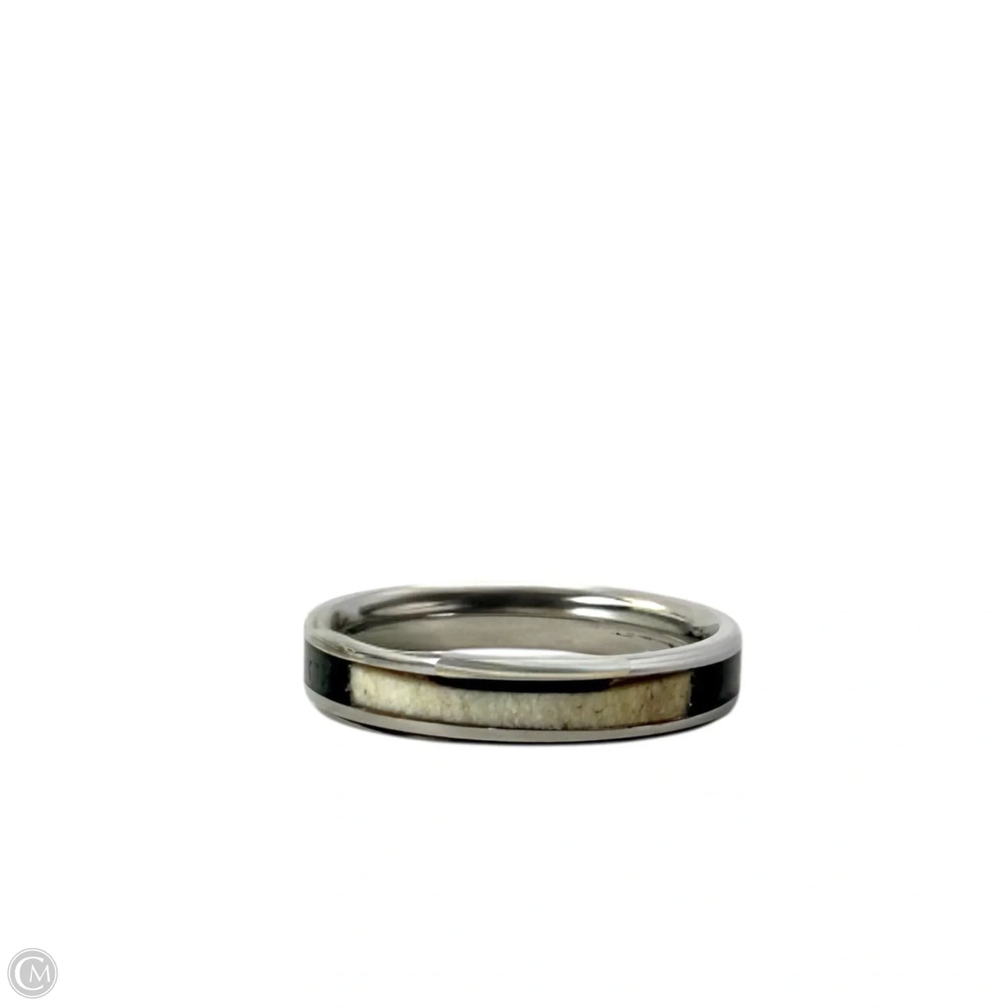 White Tail Antler & Crushed Black Quartz Inlay Band Ring, Size: 9