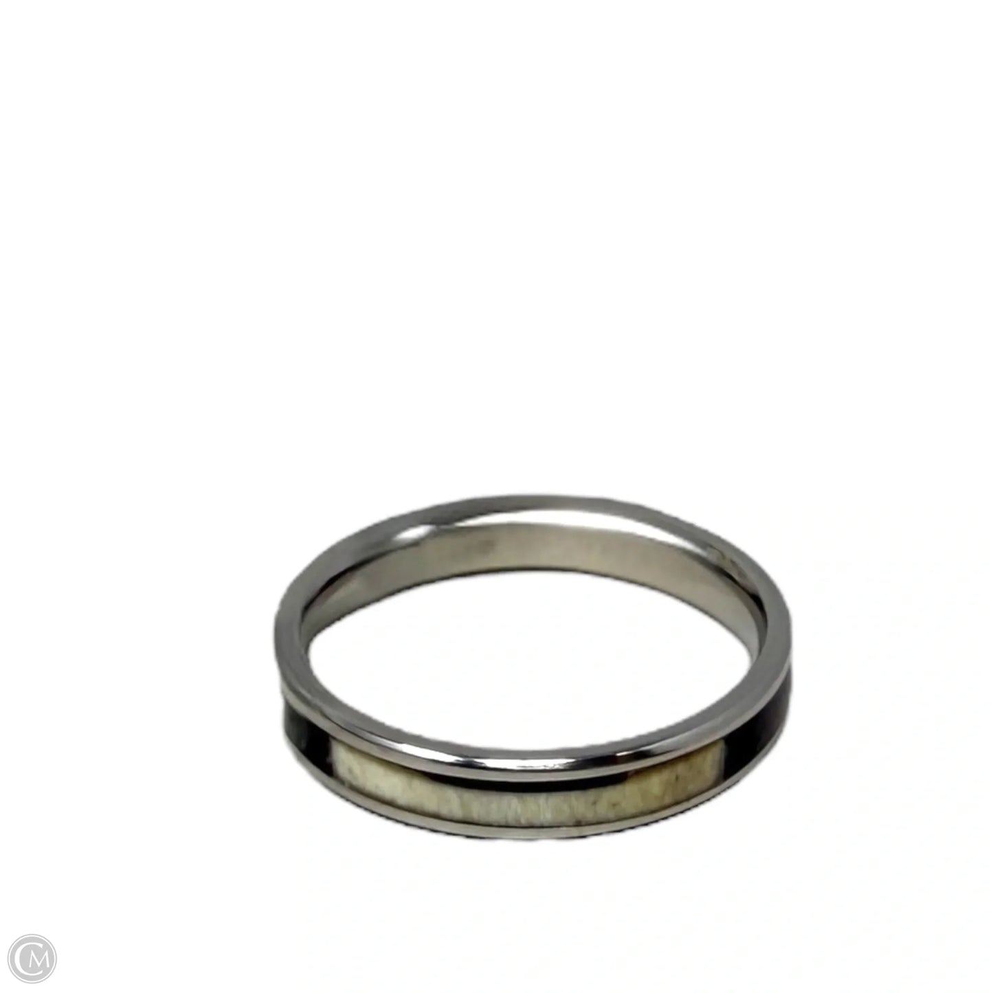 White Tail Antler & Crushed Black Quartz Inlay Band Ring, Size: 9