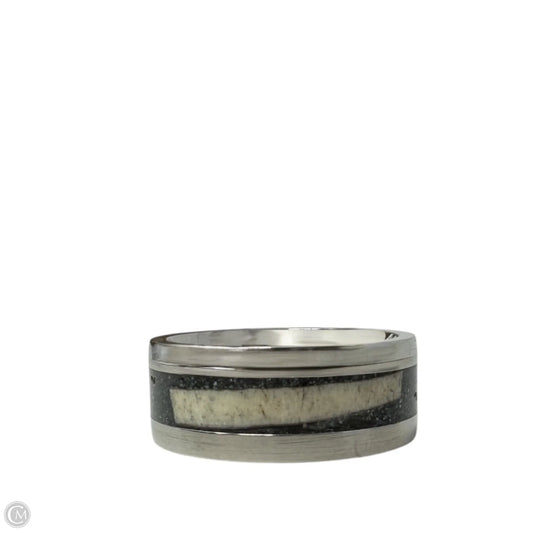 White Tail Antler & Black Quartz Inlay Band Ring, Size: 7