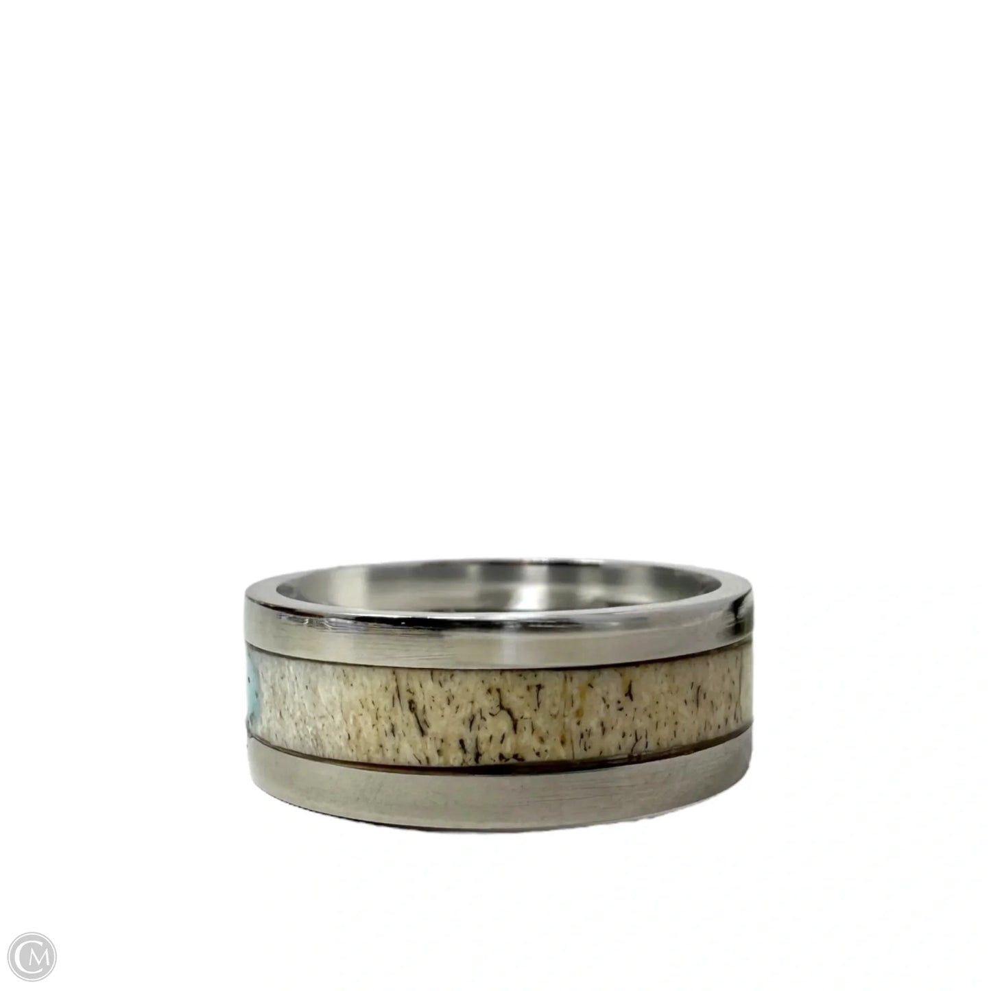 White Tail Antler Inlay Band Ring, Size: 9