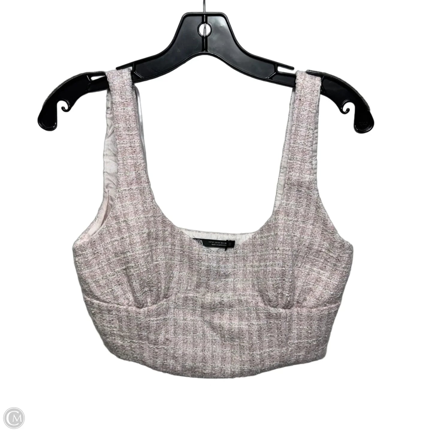 Tweed Bustier Crop Top Sleeveless By Zara In Pink, Size: M