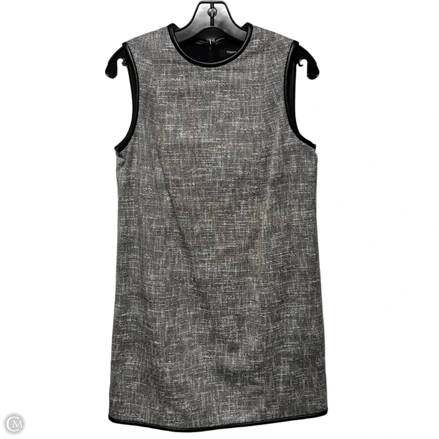 Tweed Leather Trim Sheath Dress Casual Midi By Theory In Grey, Size: 6