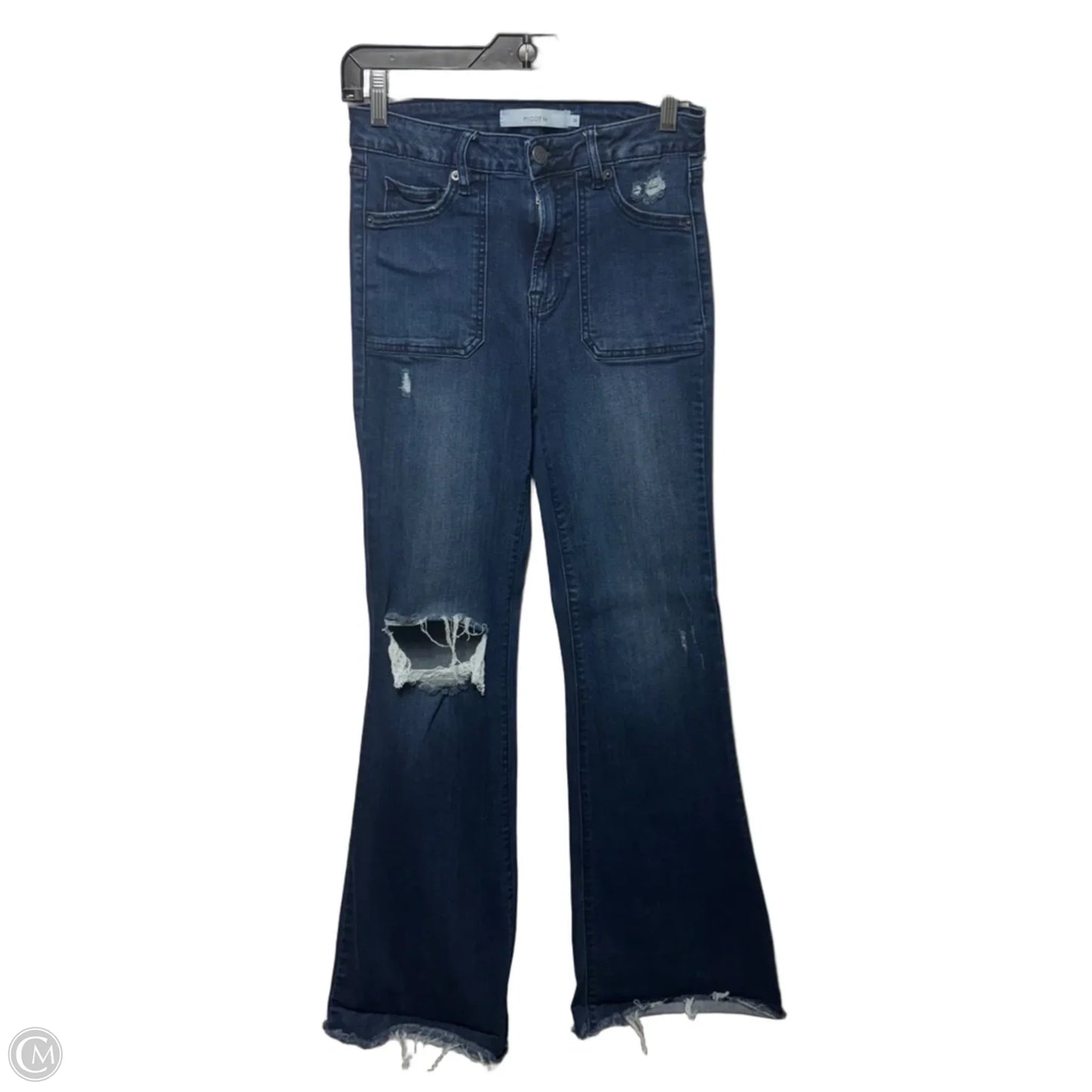 Happi Flare Distressed Jeans With Patch Pockets By Hidden In Blue Denim, Size: 6/28