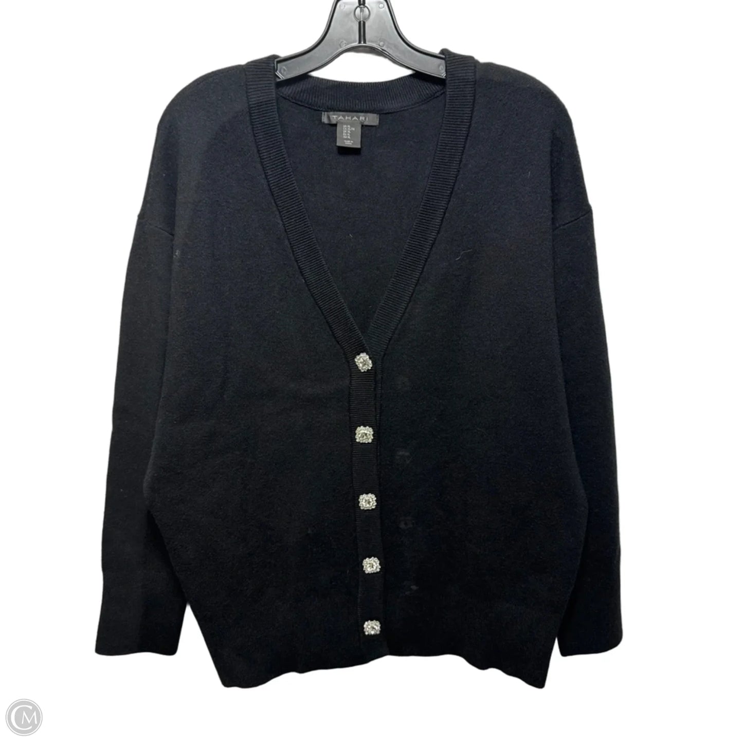 Embellished Button Sweater Cardigan By Tahari In Black, Size: Xl