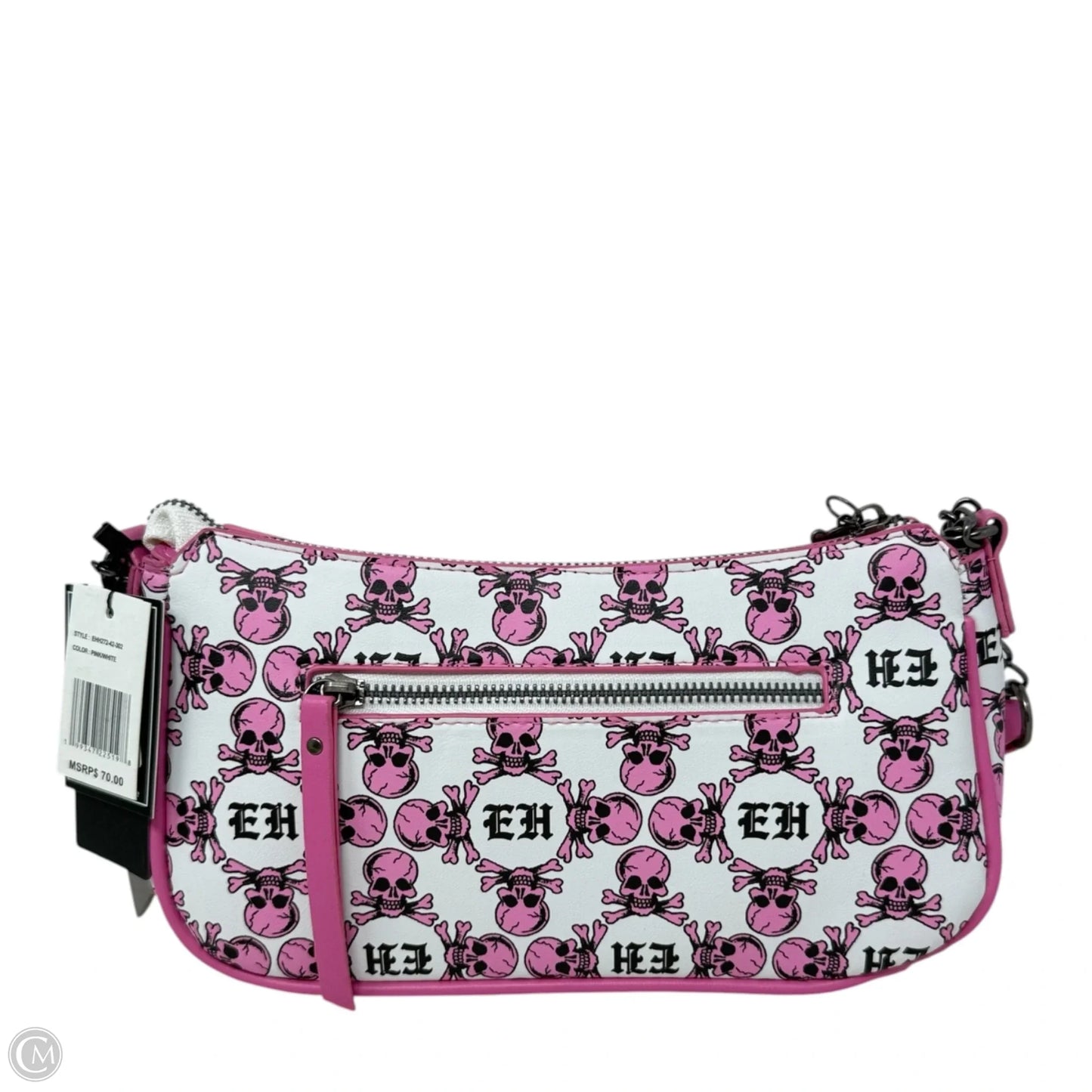 Pink Skull Tiger Shoulder Bag By Ed Hardy, Size: Small