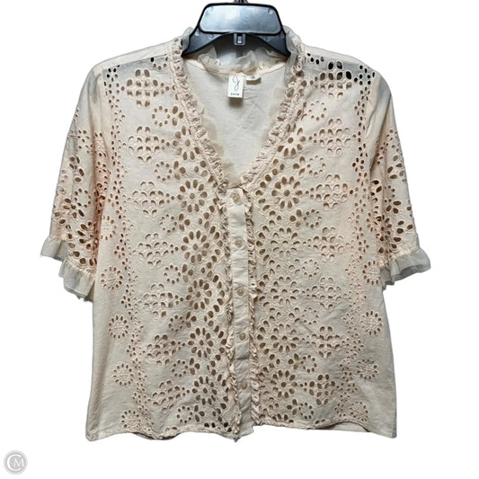 Eyelet Top Short Sleeve By Jolie In Peach, Size: M